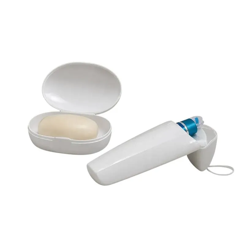 Kit Porta Escova Pasta Dental e Saboneteira Branca Portátil