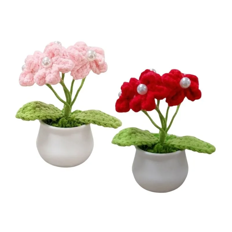 Mini Vaso com Flor de Crochê Artesanal Decorativa 10cm