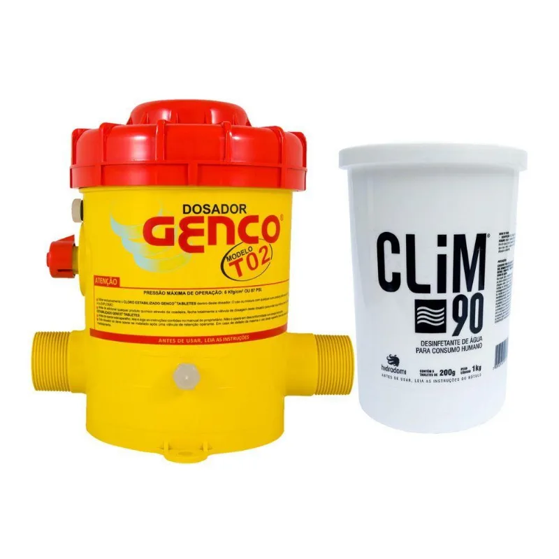 Kit Dosador De Cloro De Alta Vazão Genco T02 + Clim 90 1 Kg