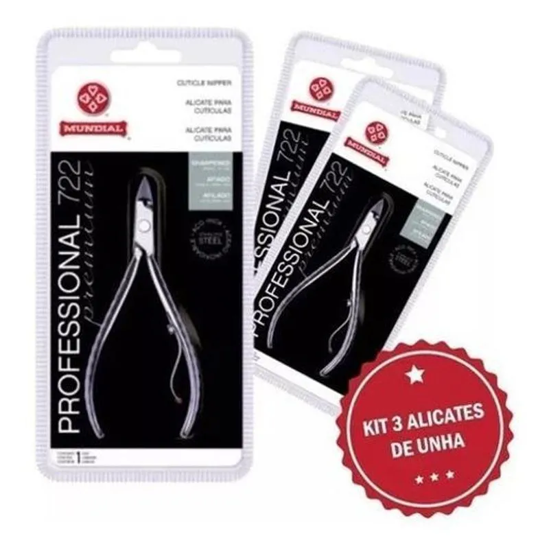 Kit 3 Alicate De Cutícula Mundial Inox 722 Profissional