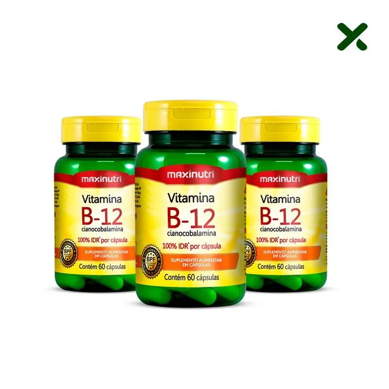 Kit 03 Vitamina B12 100% IDR 60 cápsulas Loja Maxinutri