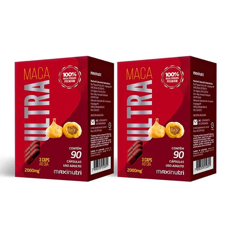 Kit 02 Maca Peruana Ultra 2000mg 100% Maca 90 Cápsulas Loja Maxinutri