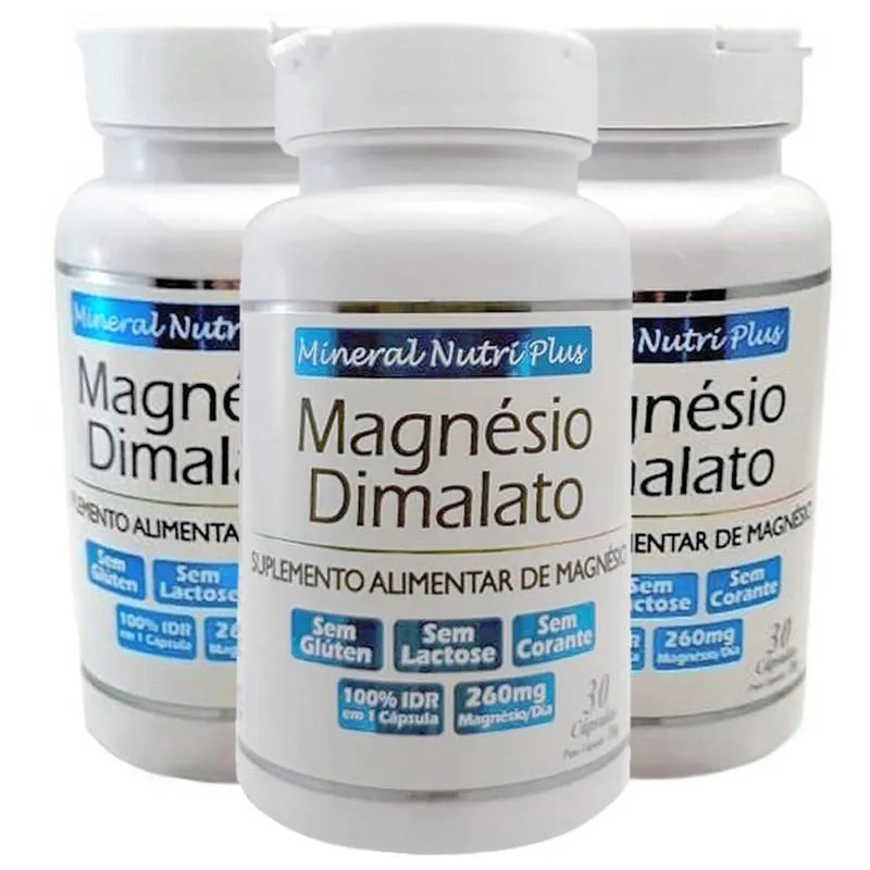 Kit 3 Frascos Di Malato De Magnésio Somente 1 Cápsula Ao Dia