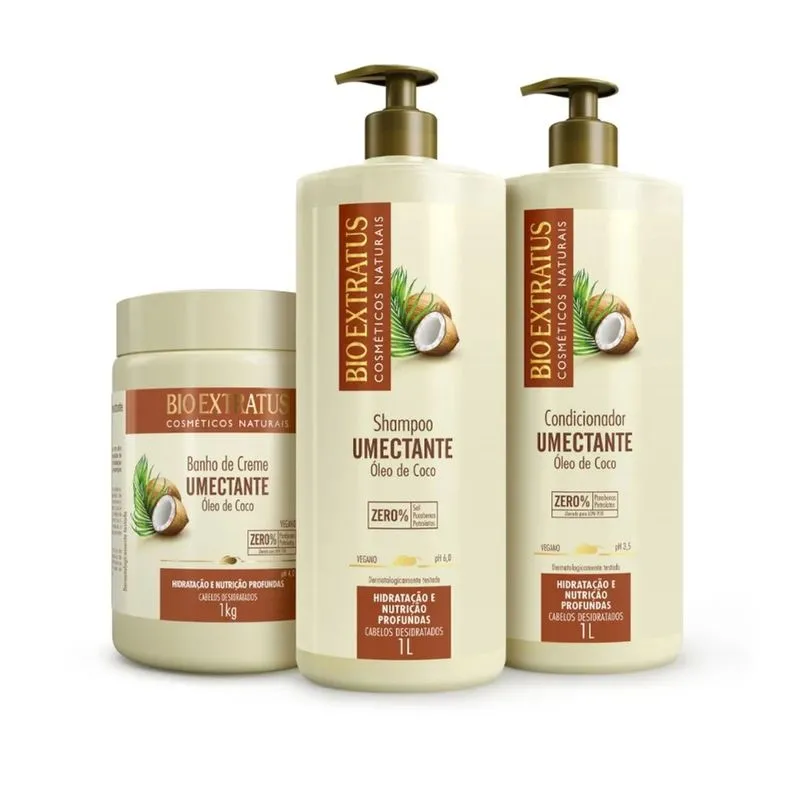 Kit Bio Extratus Umectante Óleo de Coco Shampoo Condicionador Máscara 1L/Kg
