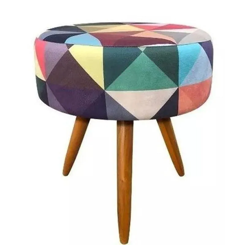 Puf, Puff Para Sala Redondo Pé Palito Suede Triangulo