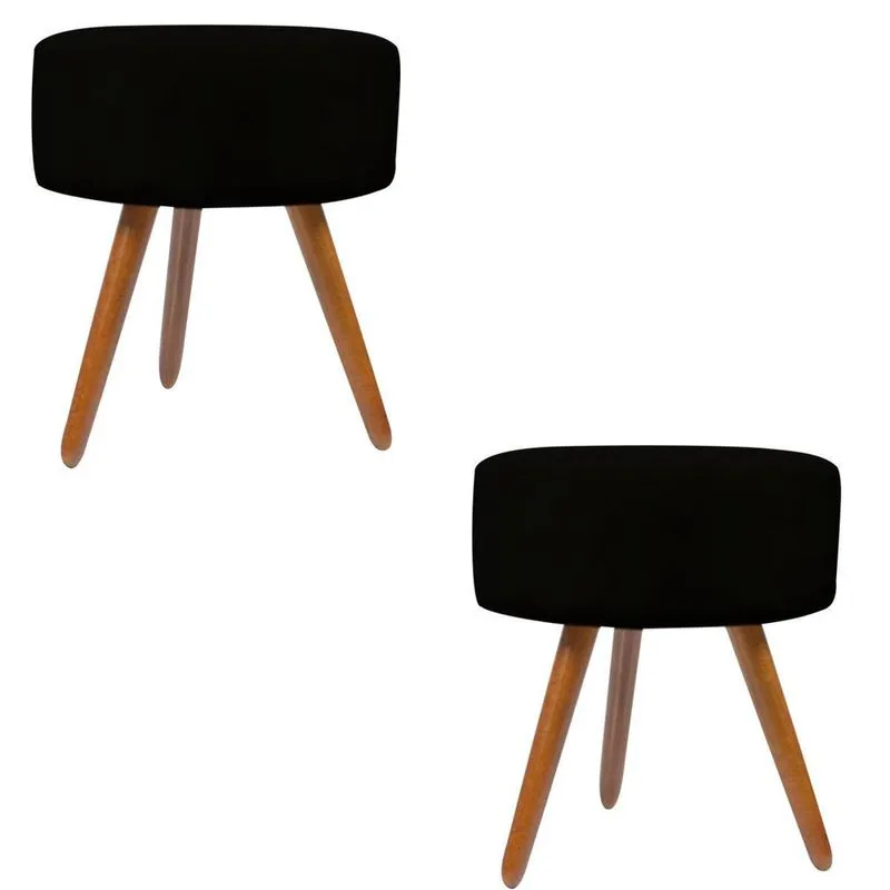 Kit 2 Puf, Puff Para Sala, Puff Redondo, Suede Preto