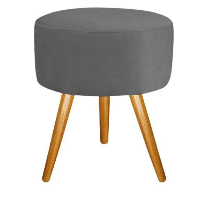 Puff Banqueta Para Sala Cinza Pé Palito 50 Cm Altura