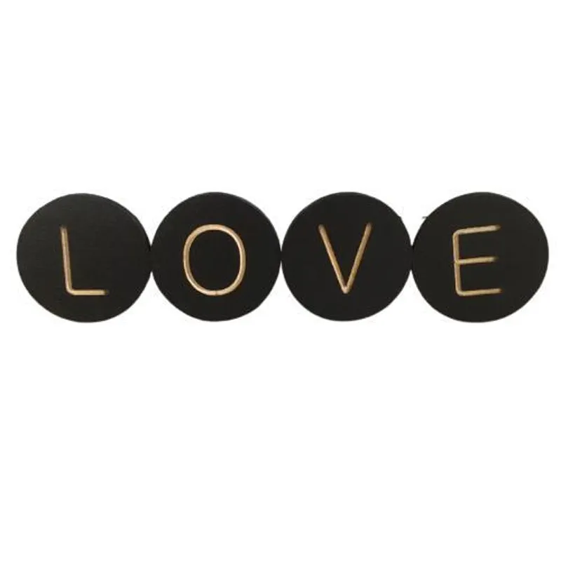 Kit 4 Ganchos Pendurador Mdf De Parede Bola Preta Love