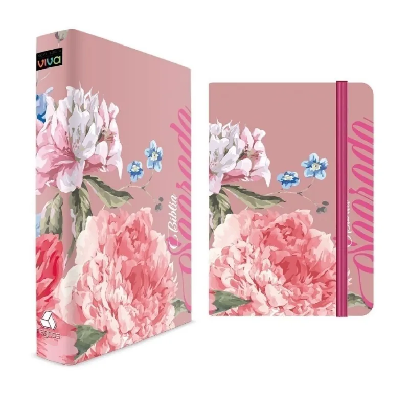 Kit Rosa Florida - Moleskine + Bíblia Capa Dura Nova Bíblia Viva