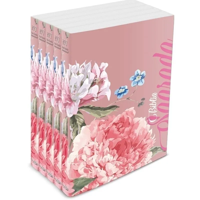 Kit com 5 Bíblias Rosa Florida - Brochura - NVI
