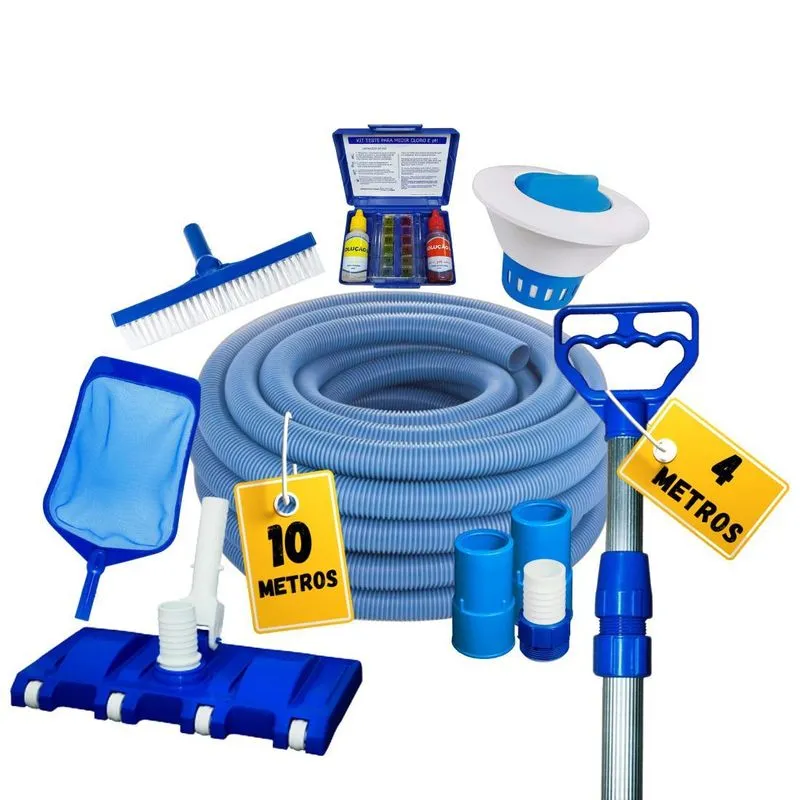 Kit Limpeza Para Piscinas Fibra Vinil Alvenaria - Cabo 4,00m