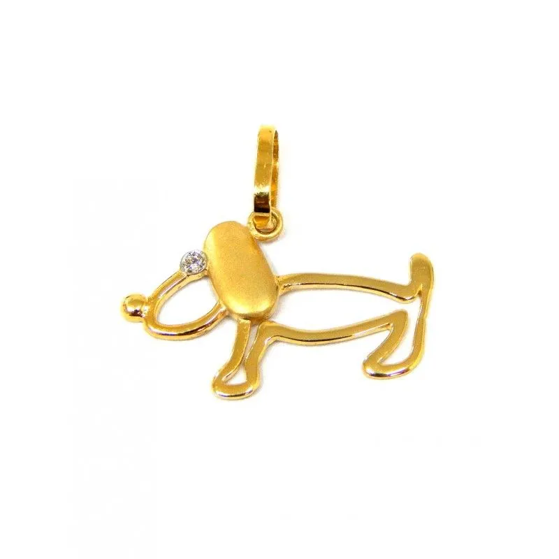 Pingente Cachorro Salsicha Dachshund Em Ouro 18k Com Brilhante