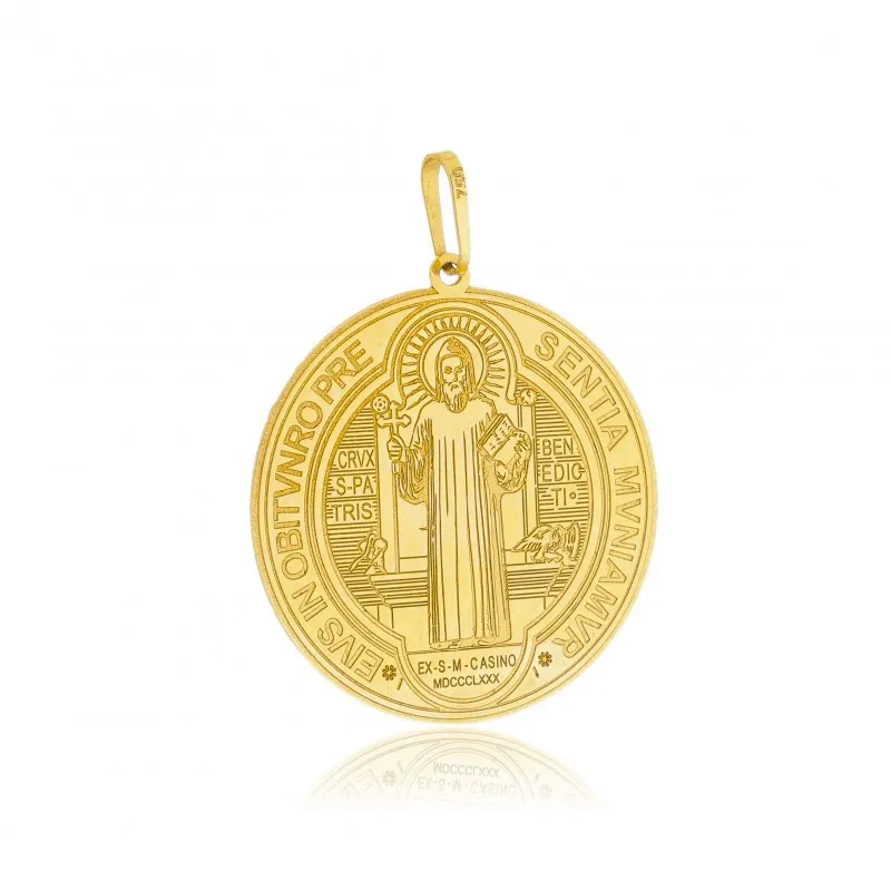 Pingente Medalha São Bento Em Ouro 18k Maciço 25mm