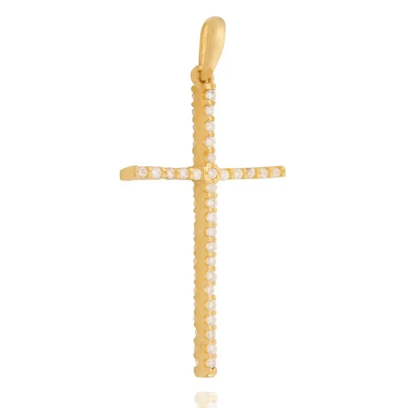 Pingente Em Ouro 18k Cruz Zircônias Grande 27mm