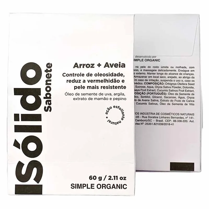 Sabonete Facial Simple Organic Arroz + Aveia 60g