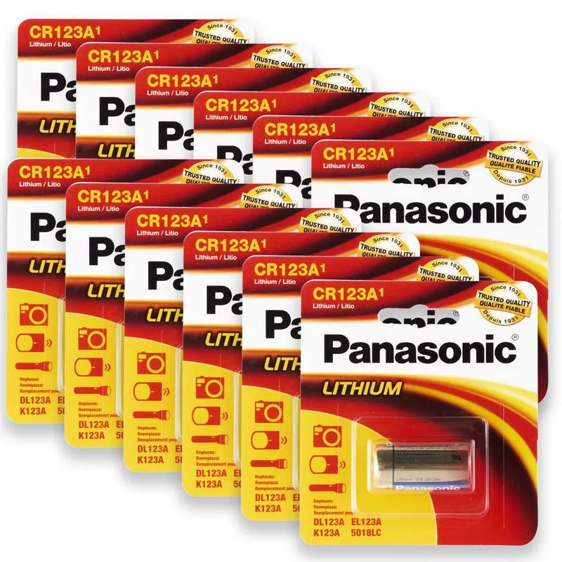 12 Pilhas Panasonic Cr123a 3v Bateria 12 Cartelas