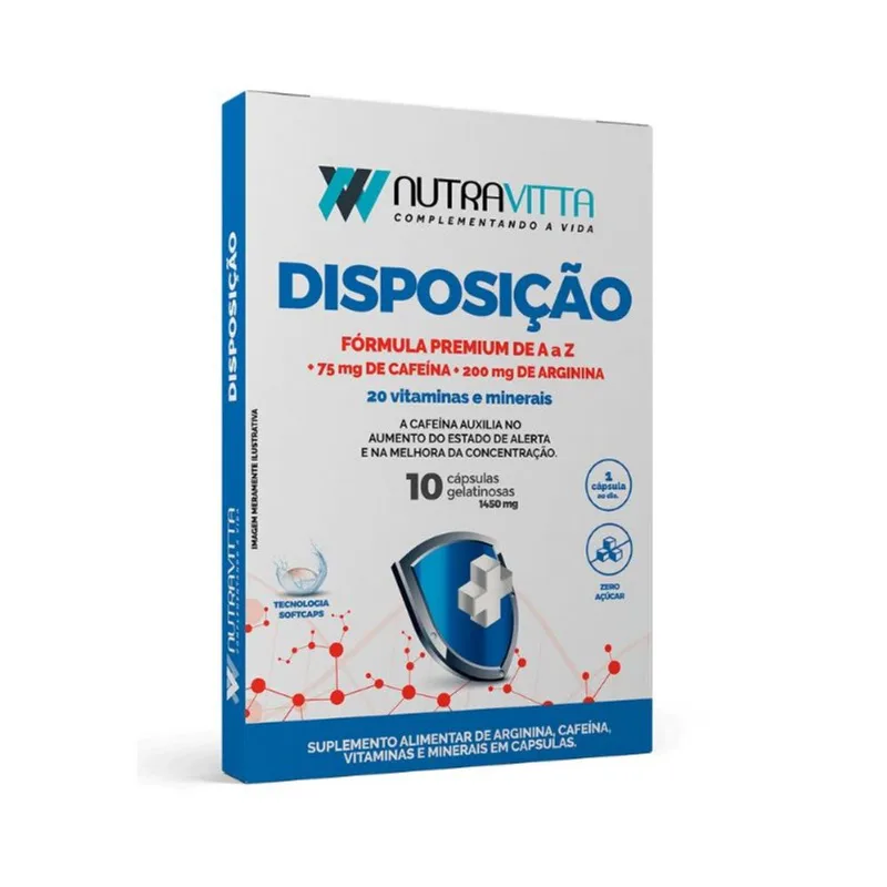 Nutravitta Dispos Arginina + Cafeína + Vitaminas e Minerais 10 Cápsulas NUTRA VITTA DISPOS ARGIN CAFEINA VIT E M