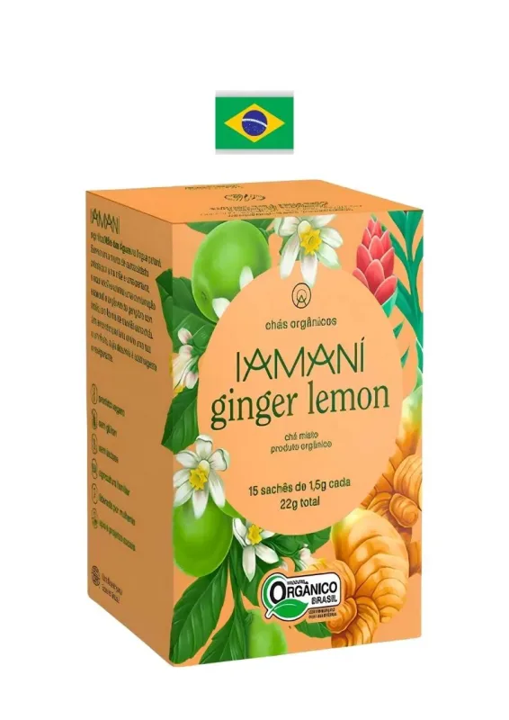 IAMANI CHA GINGER LEMON 15P 22g - Chá misto de limão com gengibre. Origem: Brasil