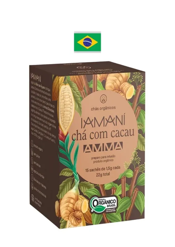 IAMANI CHA COM CACAU AMMA 15P 22g - Chá com cacau. Origem: Brasil