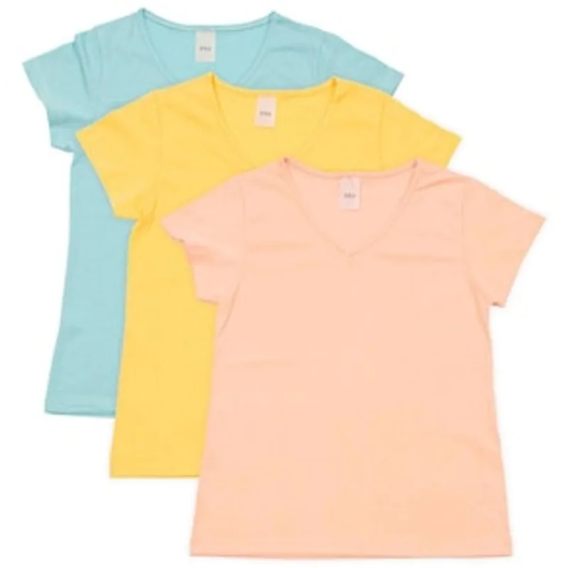 Conjunto Camiseta Baby Look Feminina Manga Curta FSJ Rose/Amarelo/Azul Bebê - 3 Peças Azul