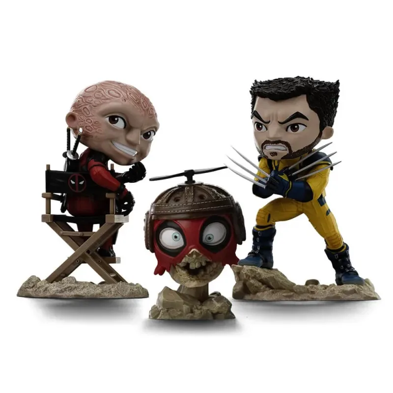 Estátua MiniCo (Unmasked) - Deadpool, Wolverine and Headpool Set - Iron Studios