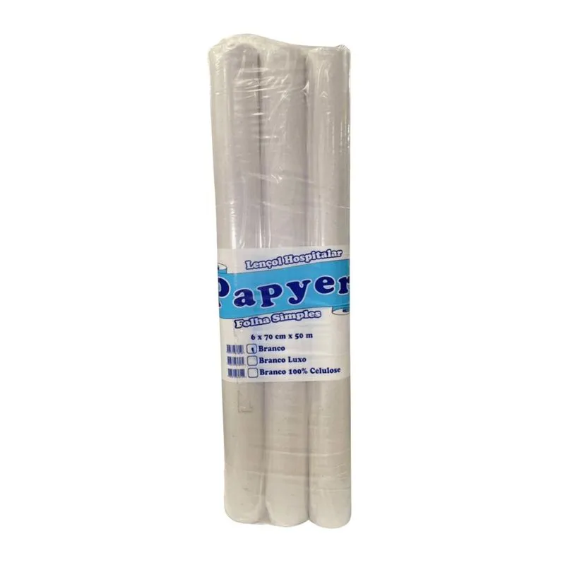 Lençol Hospitalar De Papel Branco 70cm X 50m Papyer Com 6 Rolos