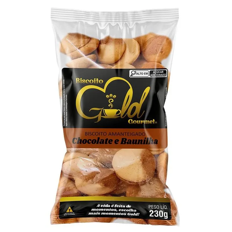 Biscoito Amanteigado Gold Gourmet Chocolate E Baunilha 230g