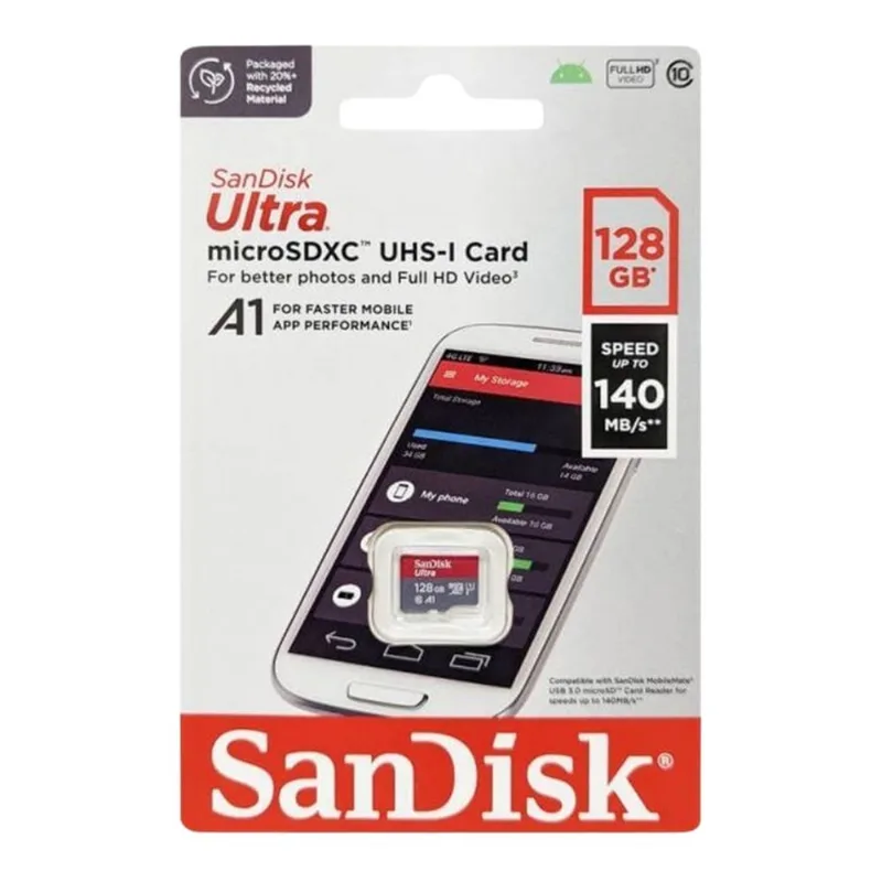Memoria Micro SD SanDisk Ultra 128GB A1 UHS-I 140MB/s Clase 10 para Celular Tablet