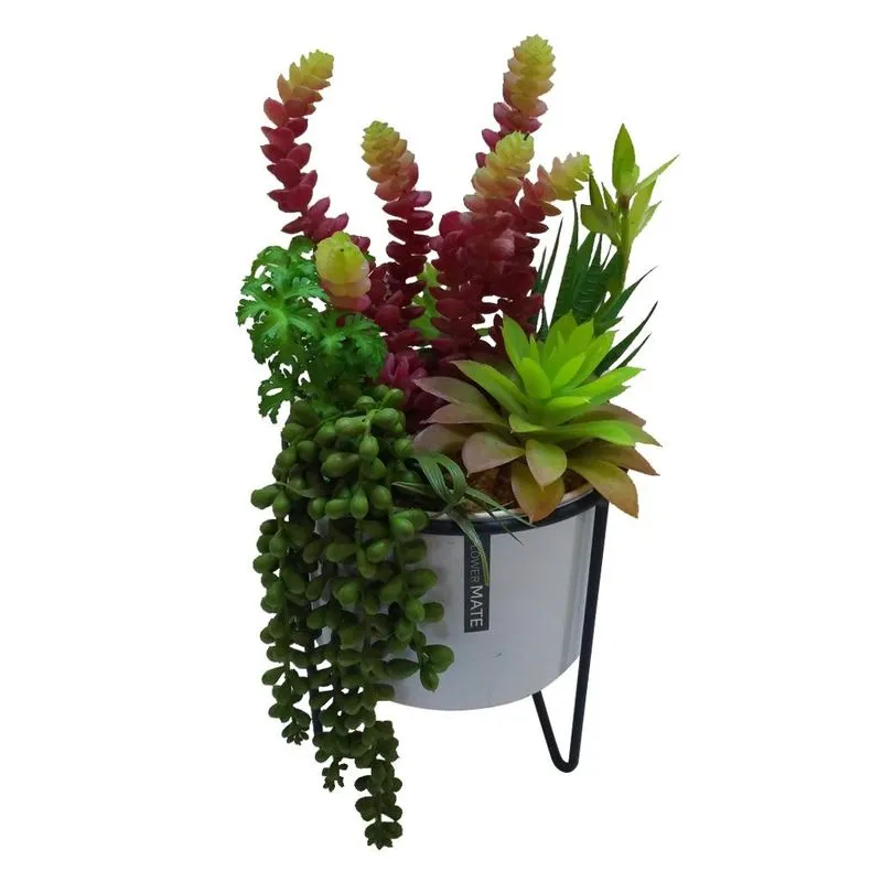 PLANTA ARTIFICIAL 0 SUCULENTAS VERDE E VERMELHAS COM ARMAÇÃO DE FERRO PRETO ST55910 Ndi