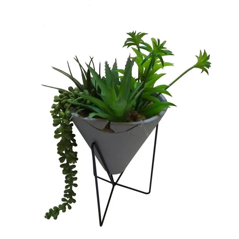 PLANTA ARTIFICIAL 0 SUCULENTAS VERDES COM ARMAÇÃO DE FERRO PRETO ST55911 Ndi