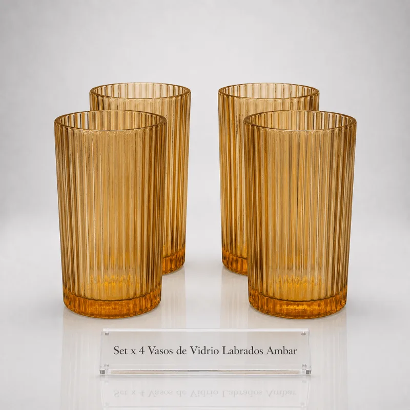 Set x 4 Vasos Vidrio Altos Labrados Ambar Tragos 400 ml Aston