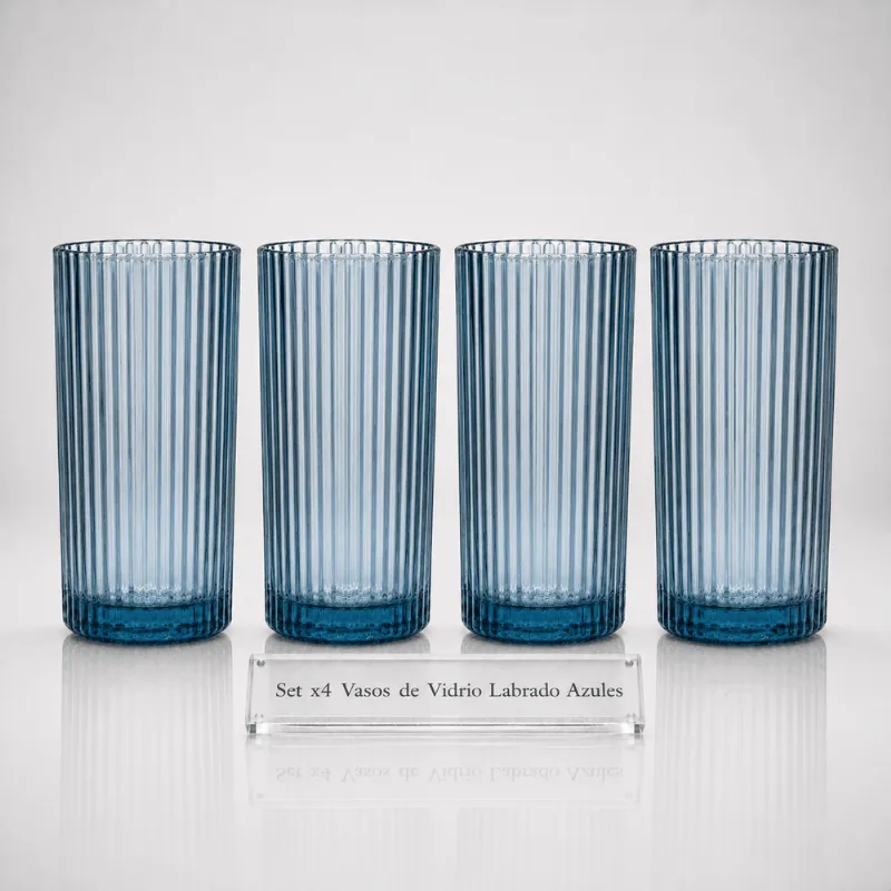 Set Vasos Vidrio Altos Azules Labrados Tragos 400 ml Aston Set x4 Vasos Vidrio Altos Azules Labrados Tragos 400 ml Aston
