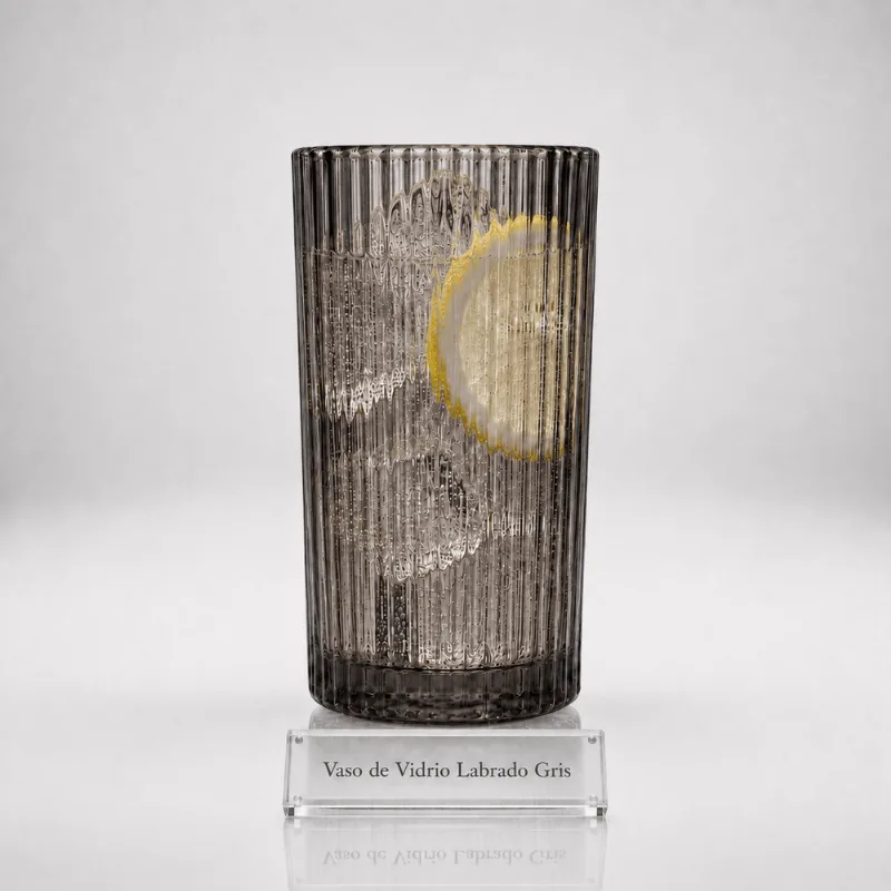 Set x 4 Vasos Vidrio Altos Grises Labrados Tragos 400 ml Aston
