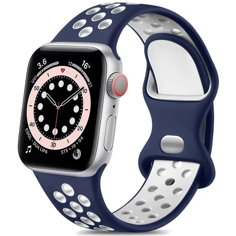 Pulseira Silicone 38mm Compatível Apple Watch azul-branco
