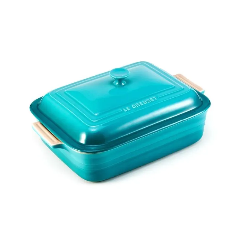 Travessa Retangular Com Tampa 32 Cm Azul Caribe Le Creuset