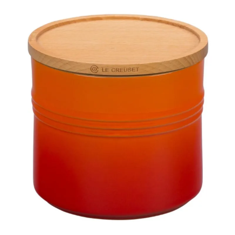POTE LE CREUSET EM CERÂMICA COM TAMPA DE MADEIRA 1,1 LITROS LARANJA 91044403090000