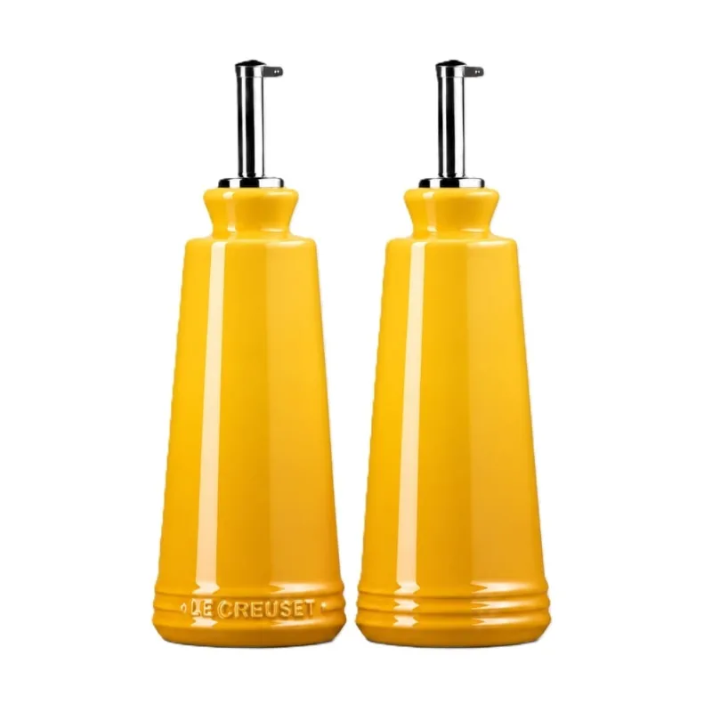 CONJUNTO DE GALHETEIRO LE CREUSET SIGNATURE 300ML AZEITE E VINAGRE EM CERÂMICA NECTAR 80842306720003