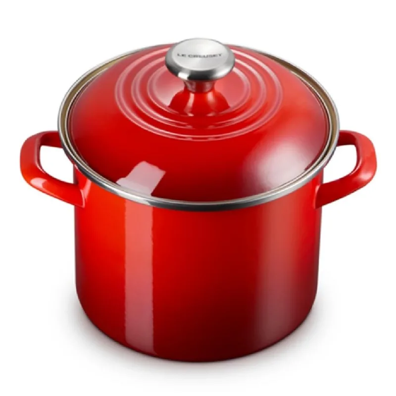 STOCKPOT LE CREUSET 5,7L 20CM EM AÇO ESMALTADO COM PUXADOR INOX VERMELHO 56000060602203