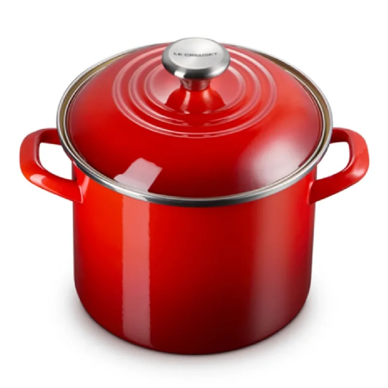 STOCKPOT LE CREUSET 7,6L 22CM EM AÇO ESMALTADO COM PUXADOR INOX VERMELHO 56000080602203