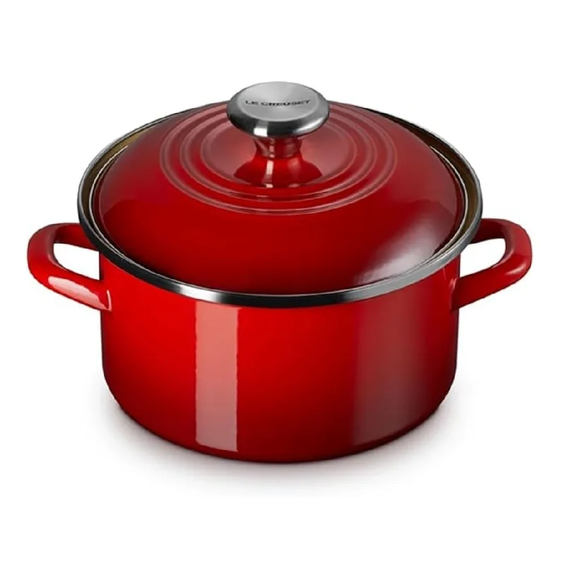 CAÇAROLA REDONDA LE CREUSET SIGNATURE 20CM EM AÇO ESMALTADO COM PUXADOR INOX VERMELHO 56002200602200