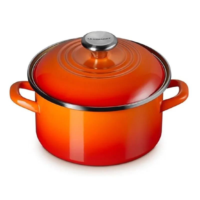 CAÇAROLA REDONDA LE CREUSET SIGNATURE 20CM EM AÇO ESMALTADO COM PUXADOR INOX LARANJA 56002200902200