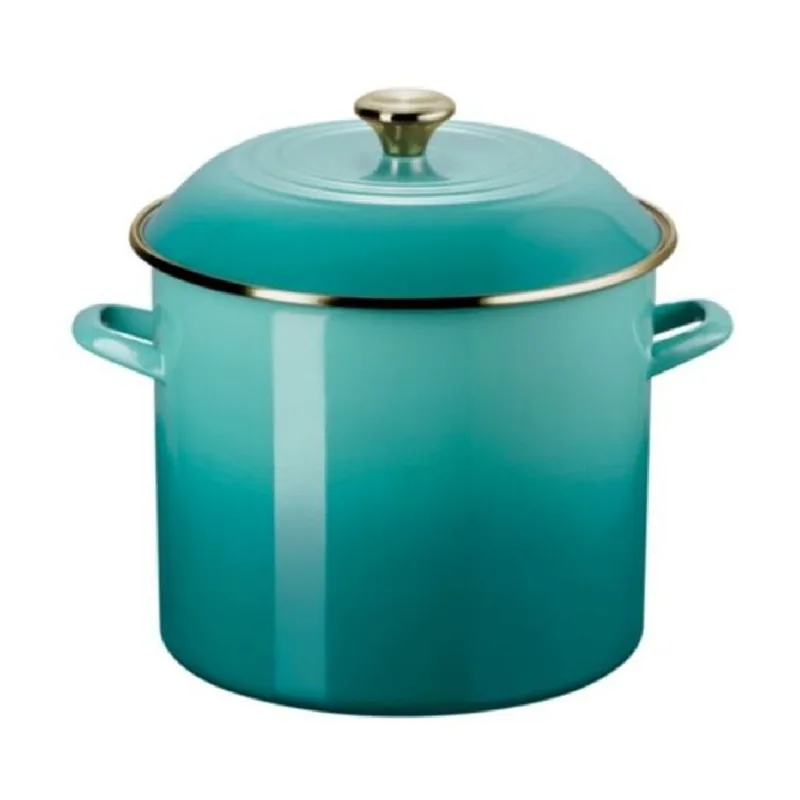 STOCKPOT LE CREUSET 11,4L 26CM EM AÇO ESMALTADO COM PUXADOR DOURADO BLEU RIVIERA 56000120992103