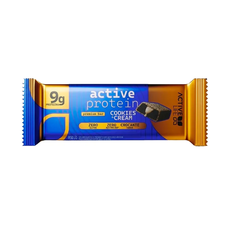 Barra de Proteína Active Protein Premium Bar Active Life com 9g de Proteína Cookies e Cream 50g