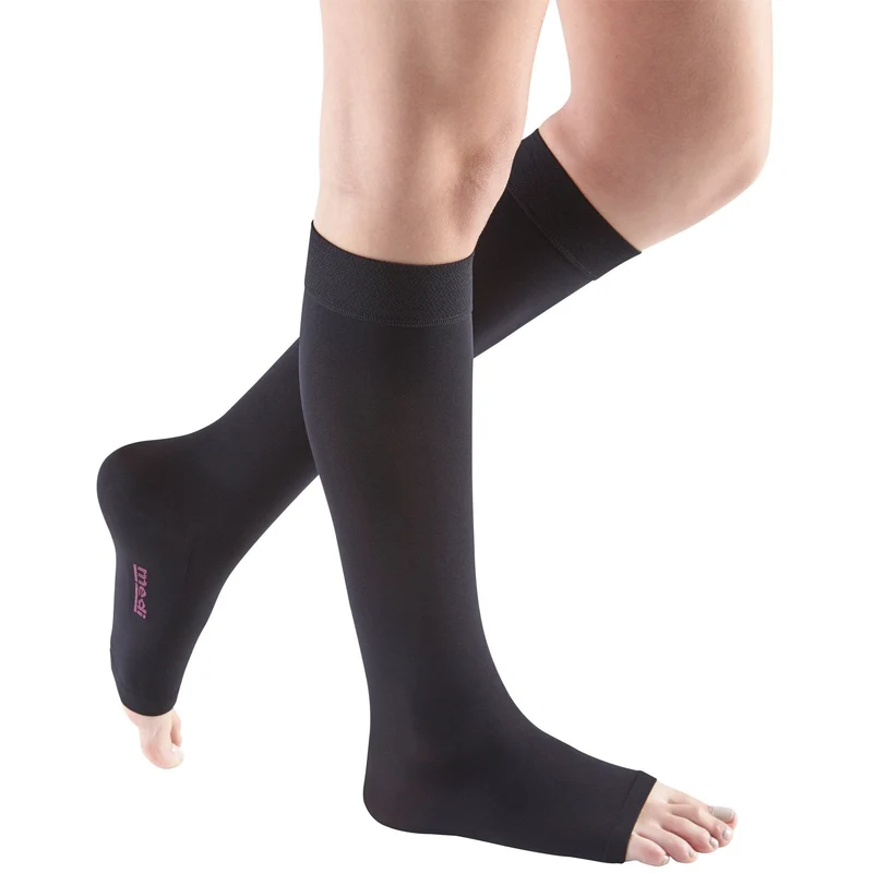 Mediven Comfort Knee High 30-40 mmHg w/ Silicone Top Band, Open Toe VI - Extra Wide / Standard / Ebony