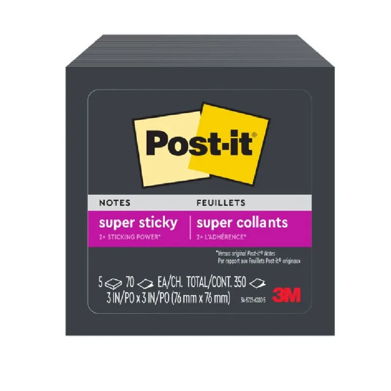 Notas Super Sticky Negras 3x3" 350 Hojas | Post-It | Super Sticky | Diseño Moderno