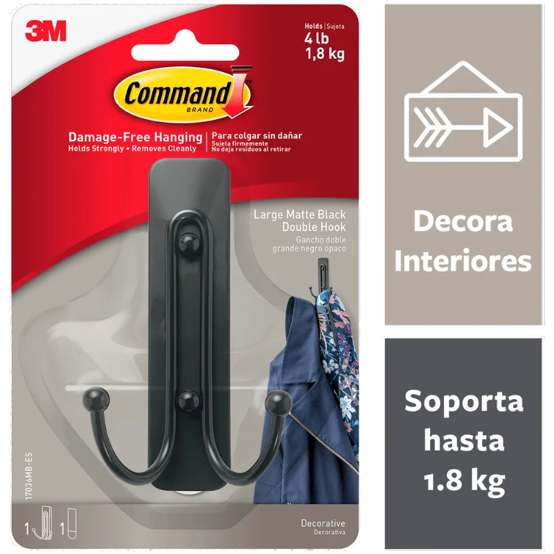 Gancho Adhesivo 3M Command® Negro Doble 1 un.