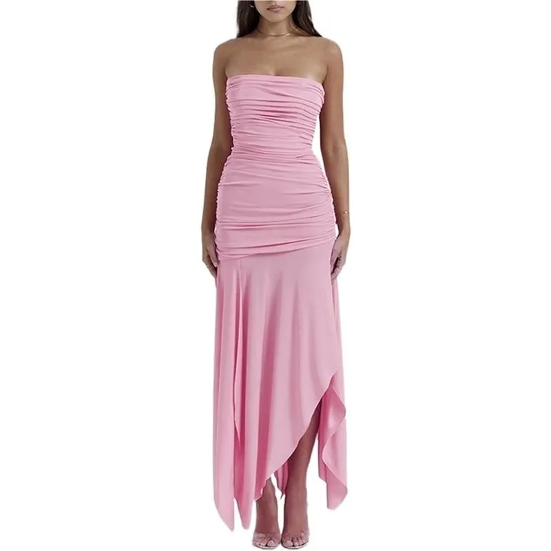 Vestido tubular sem alças Y4K Bodycon Lace irregular para mulheres