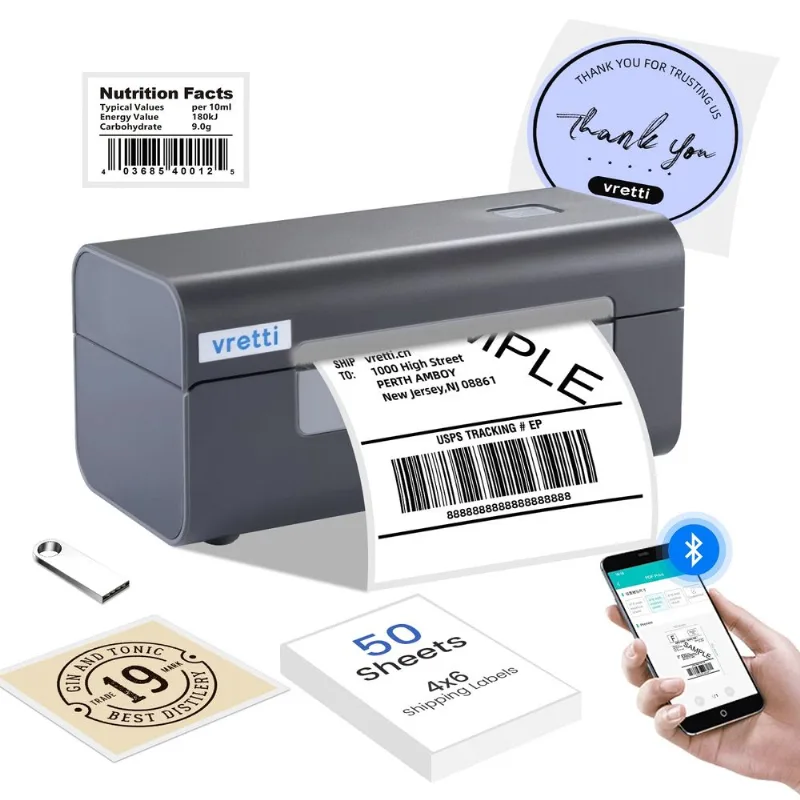 Impressora Térmica De Etiquetas De Envio Bluetooth Vretti 4x6