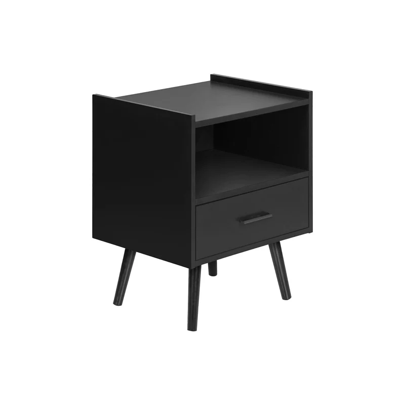 Modern Accent Table With Storage Drawer Black