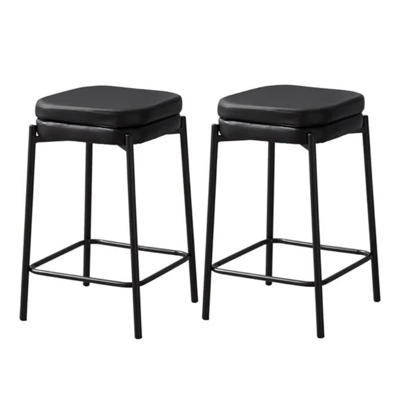 Monarch Specialties Black Faux Leather/Metal Modern Counter Height Barstool - Set of 2